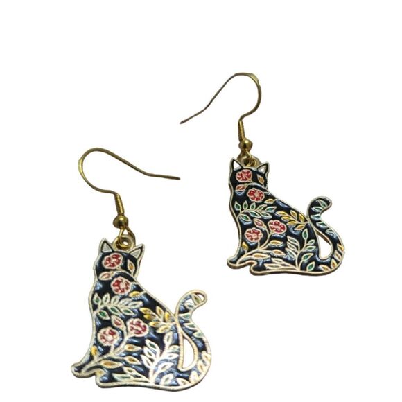 Other - Cat Floral Design Earrings 